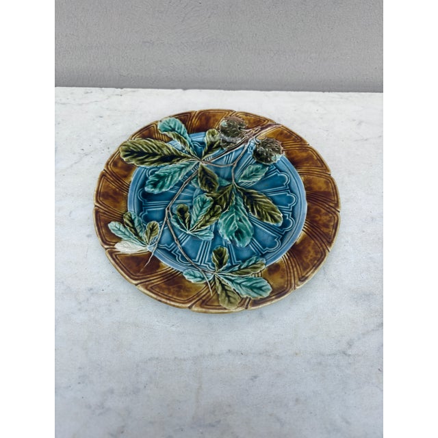 Majolica Chesnut Leaf Plate Sarreguemines, Circa 1890.