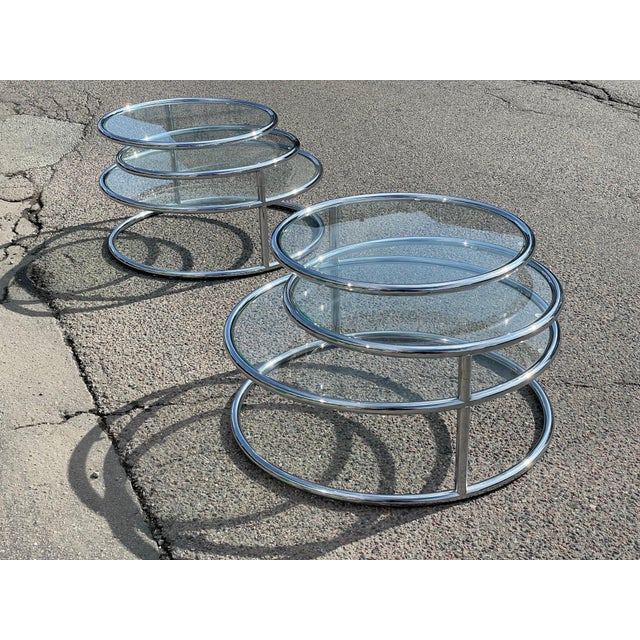 Mid-Century Space Age Italian Swivel Chrome Cocktail Side Tables, 1972, Set of 2 For Sale - Image 9 of 18