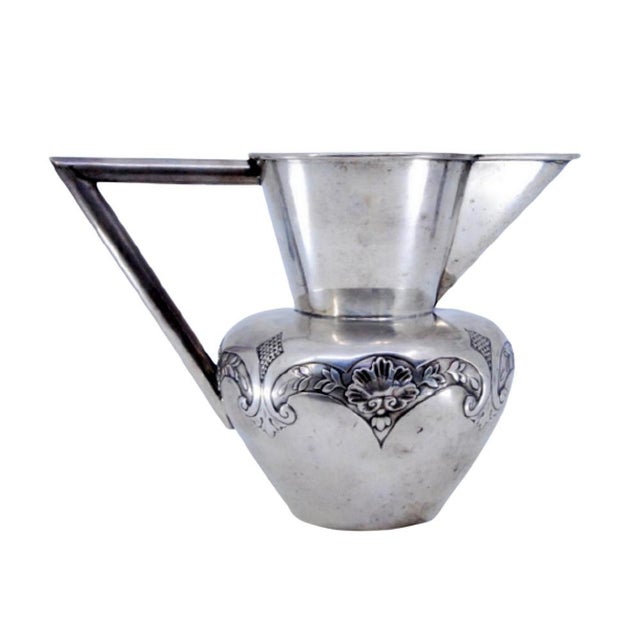 Silver Wine Jug with Raised Plant Motifs and Angular Handle For Sale - Image 11 of 11