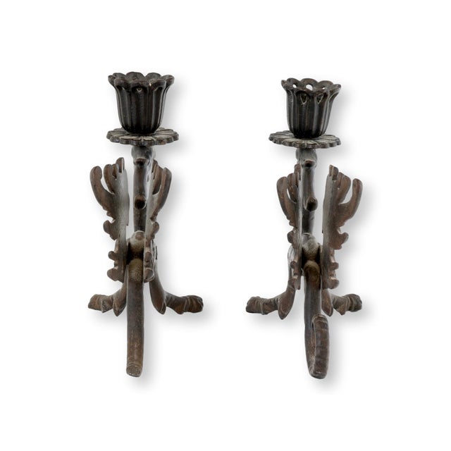 Pair of Midcentury Cast Iron Dragon Candleholders For Sale In Los Angeles - Image 6 of 8