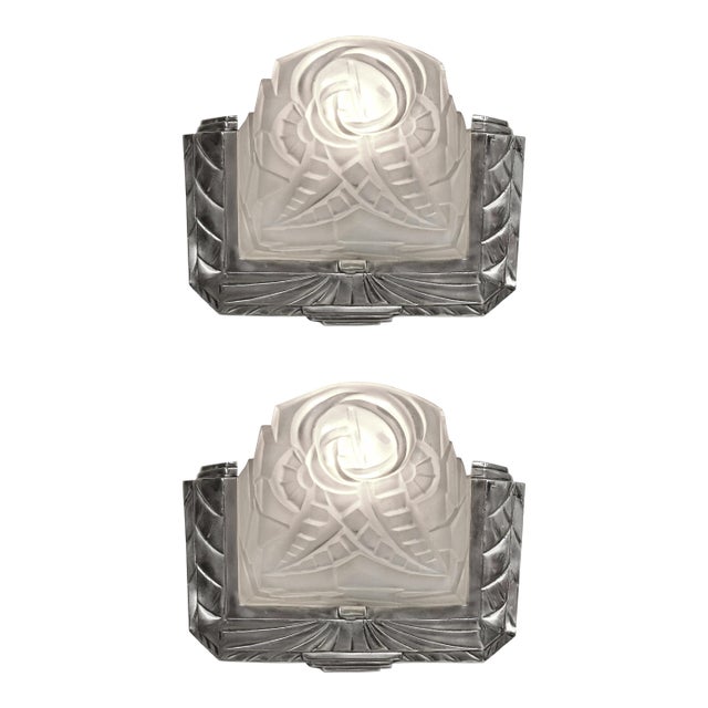 French Art Deco Wall Sconces by Degue 1930 France - A Pair For Sale