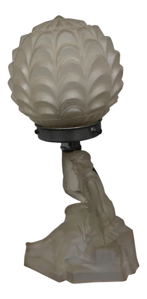 C1930's French Art Deco Frosted Female Figural Table Lamp by Walter & Sohne.