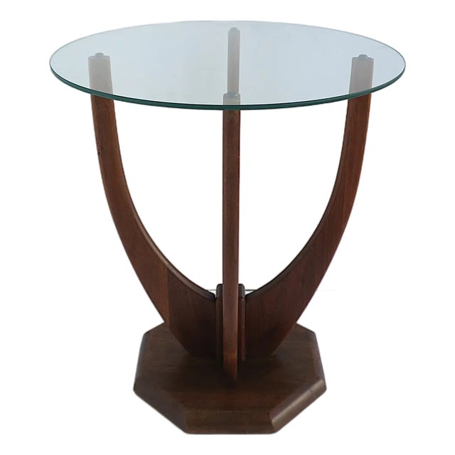 Midcentury Modern Wood and Glass Side Table For Sale