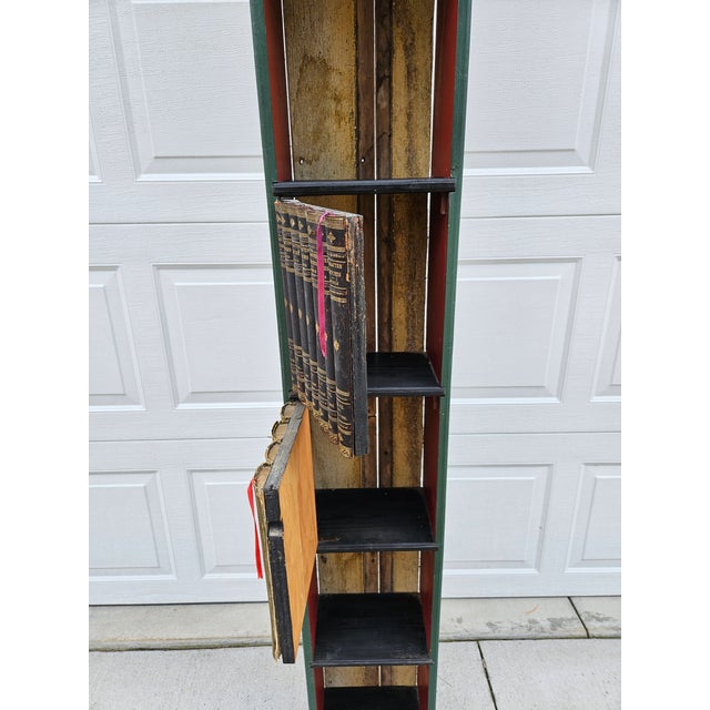 Green Green Folk Art Bookcase or Etagere With Faux Book Front Cabinets For Sale - Image 8 of 16