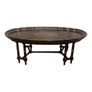 1990s Maitland Smith Hand Painted Oval Coffee Table For Sale