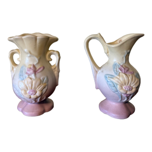 Vintage Hull Pottery Pastel Yellow Magnolia Vase Set/2