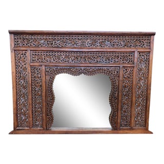 20th Century Boho Chic Carved Wood King Headboard For Sale