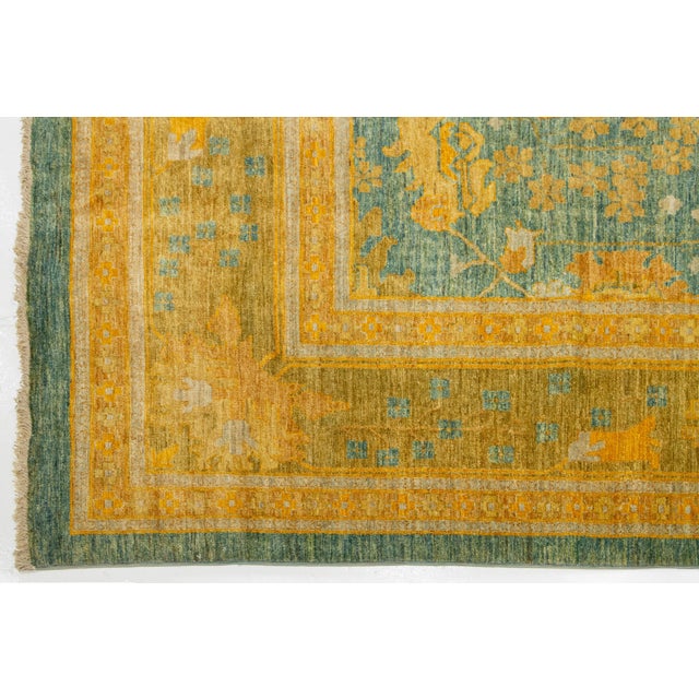 Blue Modern Mahal Style Handmade Oversized Wool Rug With Floral Design For Sale - Image 9 of 10