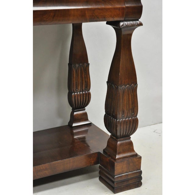 French Provincial Antique French Empire Mahogany White Marble Top Console Hall Table W/ Drawer For Sale - Image 3 of 18