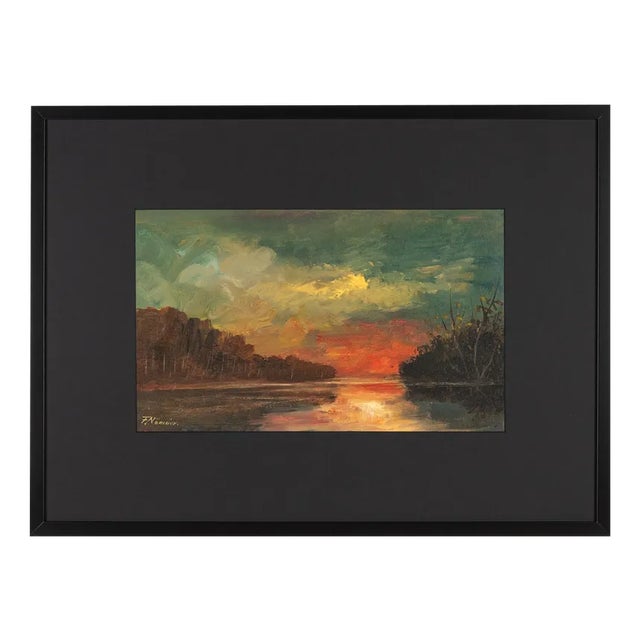 River Landscape, Oil on Canvas, Framed For Sale