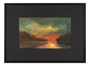 River Landscape, Oil on Canvas, Framed