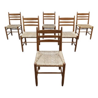 Mid-Century Modern Raffia Dining Chairs, 1960s, Set of 6 For Sale