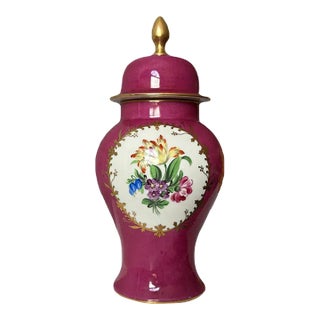 Antique Herend Hand Painted Plum Colored Floral Ginger Jar - Hungary For Sale