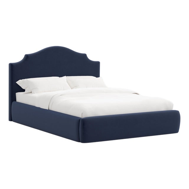 Tori Platform Bed in Ocean Slub Velvet, King For Sale