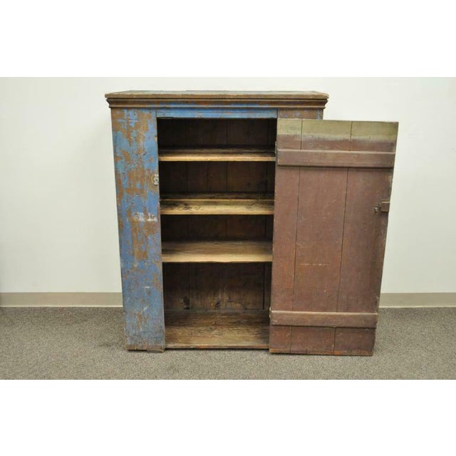 19th Century Antique Blue Distress Painted Pa Rustic Primitive
