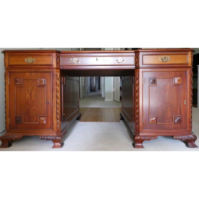 Early 20th Century Georgian Style Double Pedestal Mahogany Partners Desk For Sale - Image 9 of 11