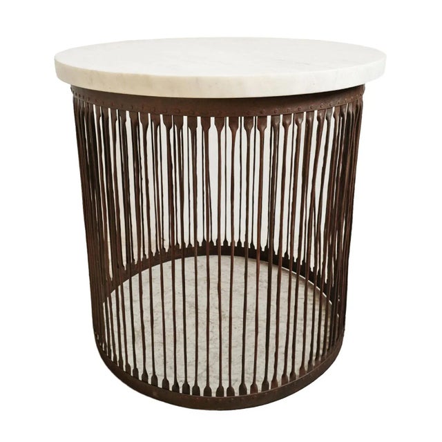 Vintage White Marble & Iron Stripe Base Entry Table For Sale - Image 9 of 9