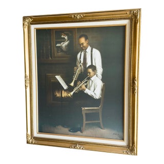 Mid-Century Modern Color Lithograph on Canvas, "Generations" by Jay C Baka For Sale