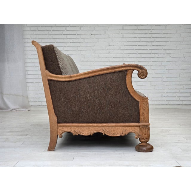 Danish 3-Seater Sofa in Wool and Carved Oak, 1950s For Sale - Image 13 of 18
