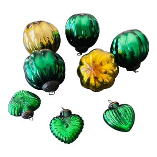 8 Boho 1970s Glass Balls and Hearts For Sale