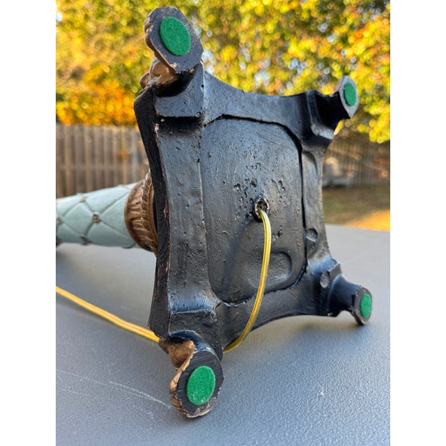 Vintage 1980s Italian Ceramic & Wood Gilt & Aqua Neoclassical-Style Empire Table Lamps For Sale - Image 9 of 18