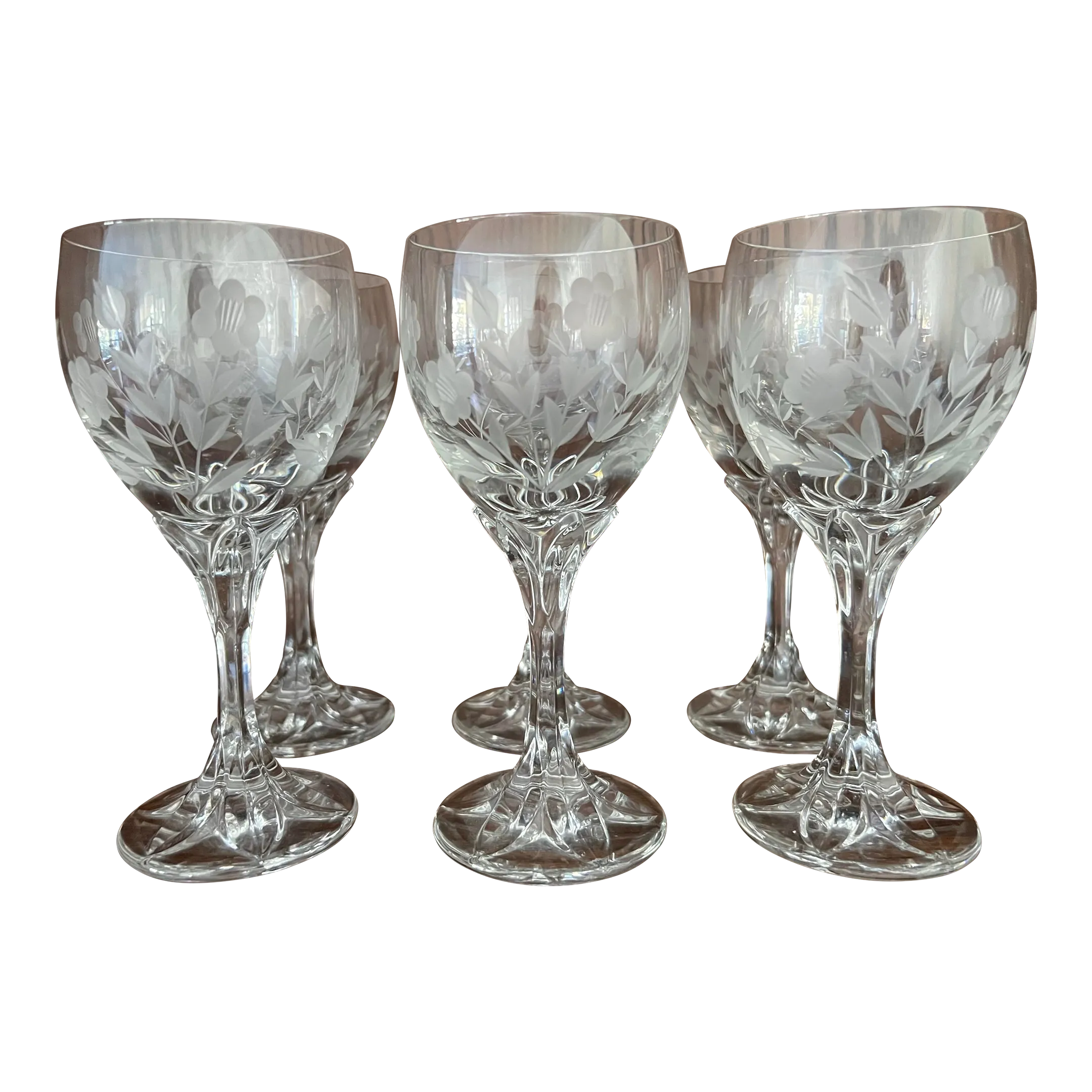 Villeroy & Boch Anemone Etched Floral Crystal Wine Glasses - Set of 6