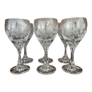 Villeroy & Boch Anemone Etched Floral Crystal Wine Glasses - Set of 6