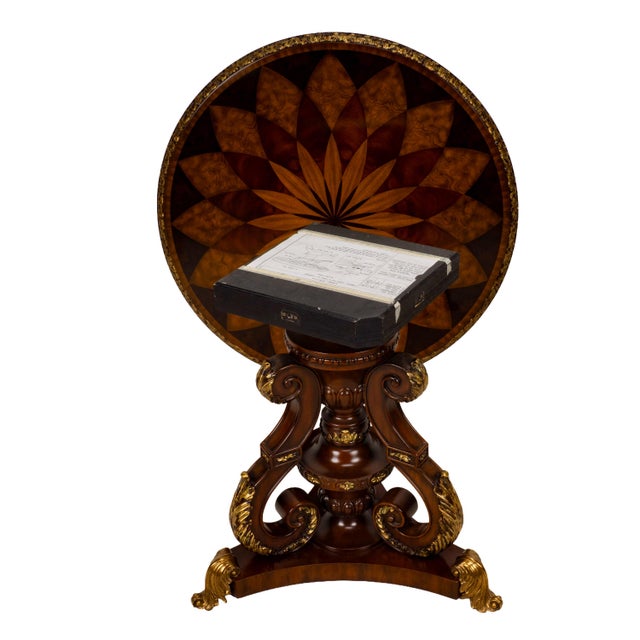 1990s Maitland Smith Spiro Inlaid Mahogany Regency Center Table 41x41" For Sale - Image 15 of 15