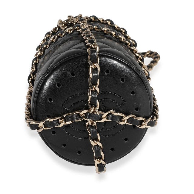 Chanel Gold Metal Water Bottle & Black Quilted Lambskin Holder For Sale - Image 4 of 7