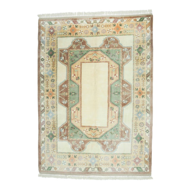 1940s Vintage Turkish Hand-Knotted Area Rug For Sale