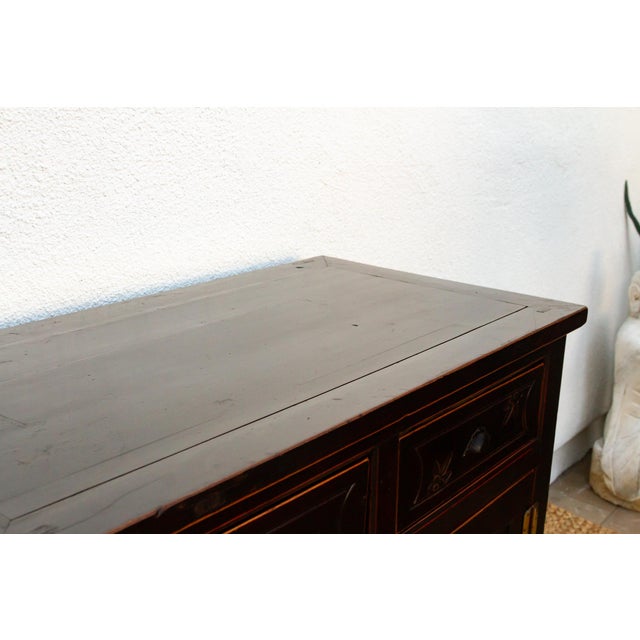 Mid-Century Carved Blossom Black Asian Cabinet For Sale - Image 9 of 14
