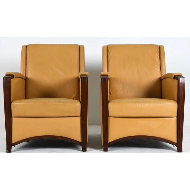 Art Deco Mid 20th Century Pair Art Deco Leather Lounge Chairs For Sale - Image 3 of 9