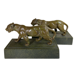 Early 1900’s Pair of Barye “Jaguar Qui Marche No 2” Bronzed Sculptures/Bookends