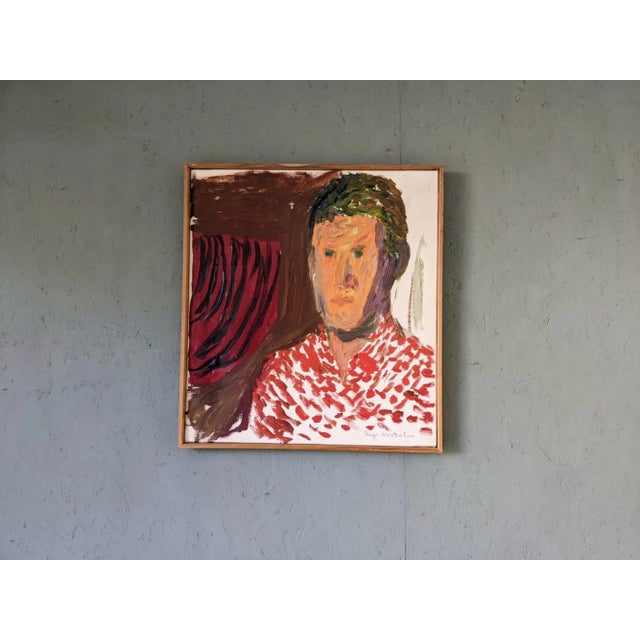 PAUL Size: 58.5 x 53 cm (including frame) Oil on canvas A striking and expressive mid-century portrait painting, executed...