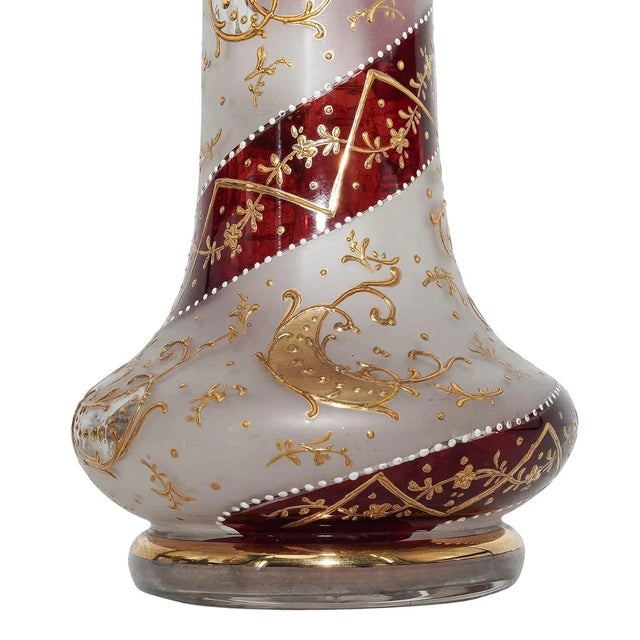 Art Deco Moser Hand Painted Enamel Glass Vase For Sale - Image 3 of 5