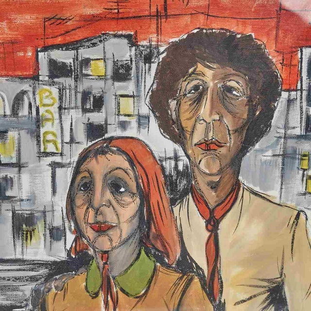 Luigi Pezzoli, Couple Portrait, Painting on Canvas, 1970s For Sale - Image 5 of 7