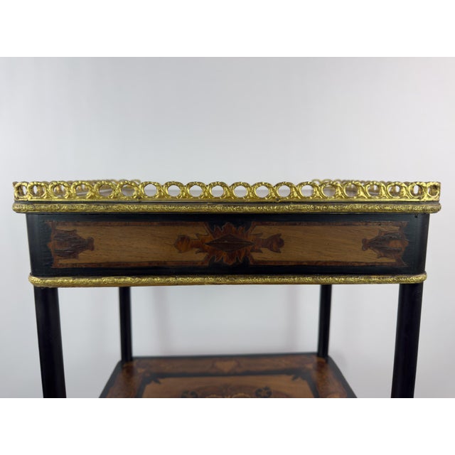 19th Century French Napoleon III Marquetry Inlaid Etagere Side Table For Sale - Image 16 of 18