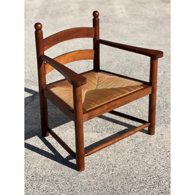 French Wooden and Straw Armchairs, 1960, Set of 2 For Sale - Image 4 of 8