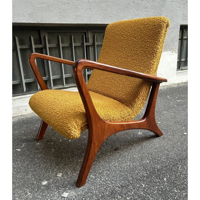 Set of Lounge Chairs with Dark Wood Frame and Yellow Bouclé Fabric, 2000s For Sale - Image 4 of 7