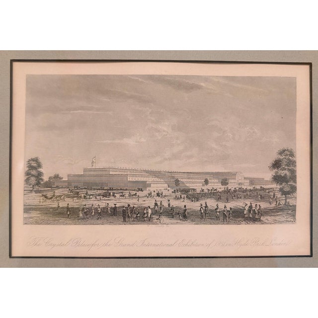 Framed steel engraving of Crystal Palace at 1851 London Exhibition. Black and white print. Image measures 4.5 X 7.13...