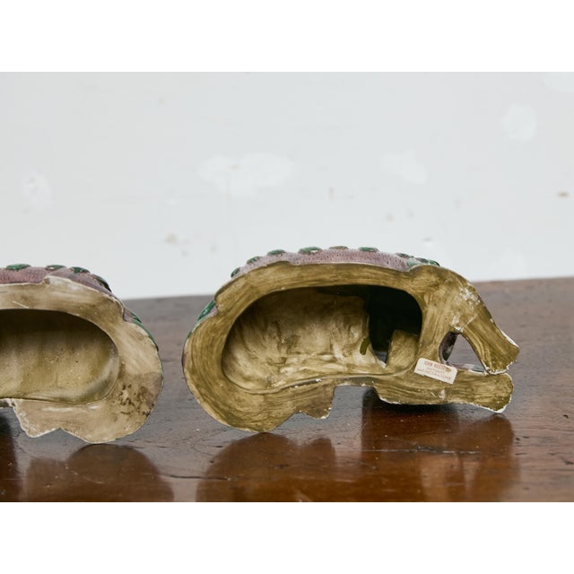 Mid-Century Modern Pair of Vintage Asian Glazed Ceramic Foo Dogs Figurines For Sale - Image 3 of 12