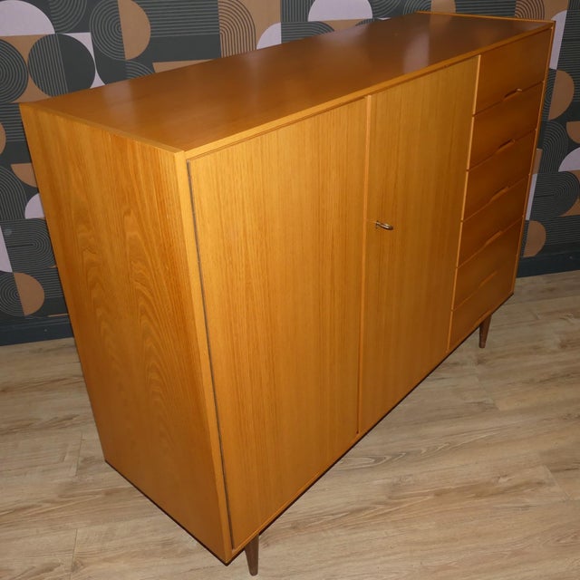 Mid-Century Modern Linen Cupboard with Drawers on Legs in Light Elm Wood, 1960s For Sale - Image 12 of 13