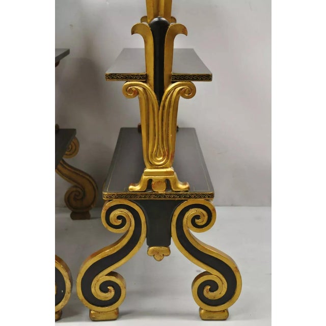 Mid 20th Century Mid 20th Century Regency Style Black & Gold 3 Tier Whatnot Stands Bookcase Shelf Curio - A Pair For Sale - Image 5 of 12