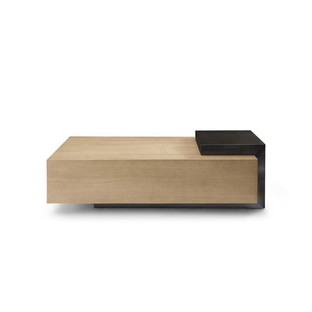 Modern Greg Sheres Style Oak and Bronze Cocktail Table – “Cadiz” For Sale - Image 4 of 4