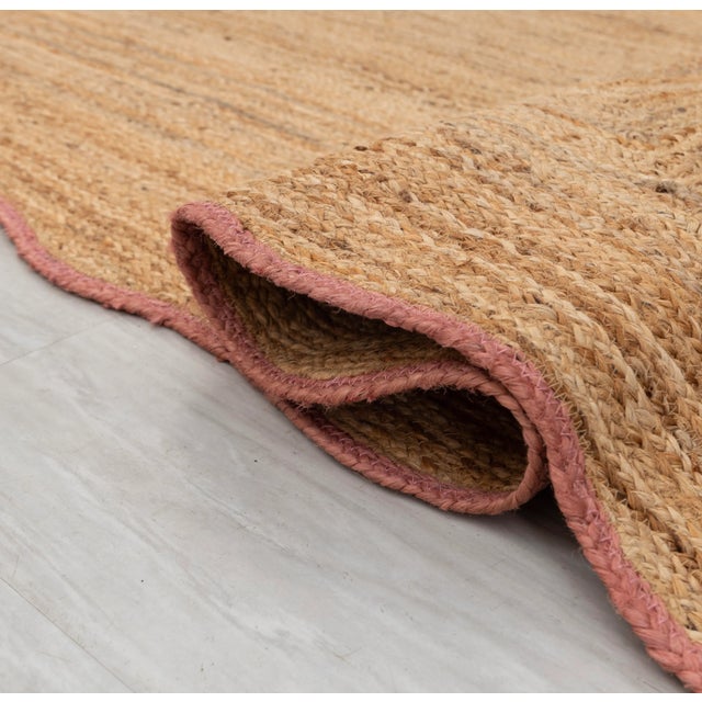 2.6x8Ft. Pink Wave Scallop Edge Jute Rug For Sale - Image 4 of 12