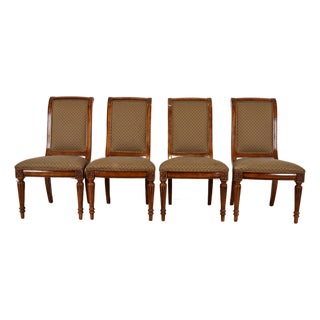 Ethan Allen French Regency Louis XVI Carved Cherry Wood Upholstered Dining Chairs, Set of Four For Sale