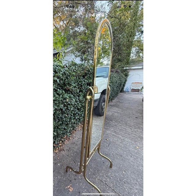 Glass Vintage Brass Beveled Cheval Mirror For Sale - Image 7 of 7