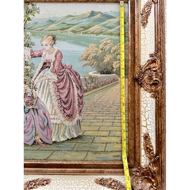 Vintage European Rococo-Style Jacquard Tapestry in Gilt Frame For Sale In Tampa - Image 6 of 7