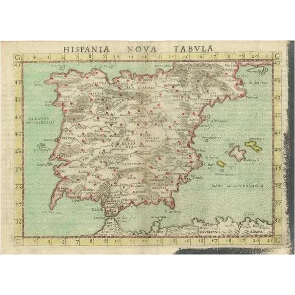 Antique Map of Spain with the Balearic Islands, 1561 For Sale - Image 6 of 6