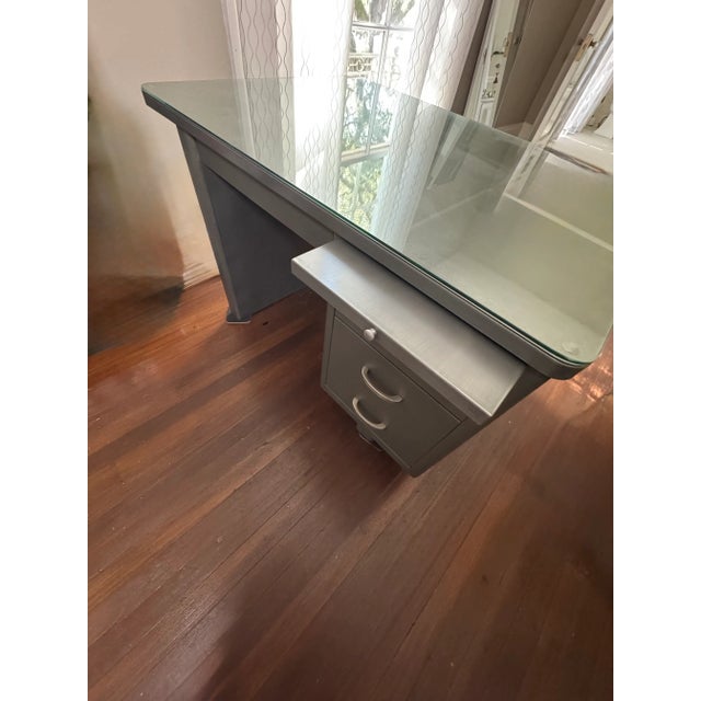 Metal Mid 20th Century Single Pedestal Tanker Desk For Sale - Image 7 of 7